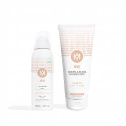 Routine hydratation corps peau sèche ou sensible avec l'Eau de soin et la Crème corps  - MÊME Cosmetics