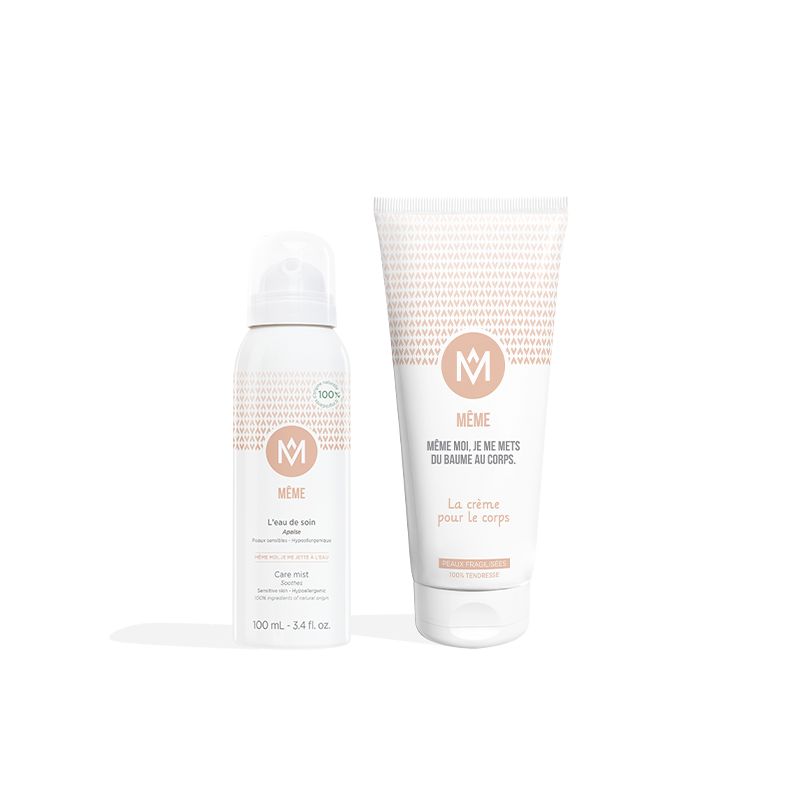 Routine hydratation corps peau sèche ou sensible avec l'Eau de soin et la Crème corps  - MÊME Cosmetics