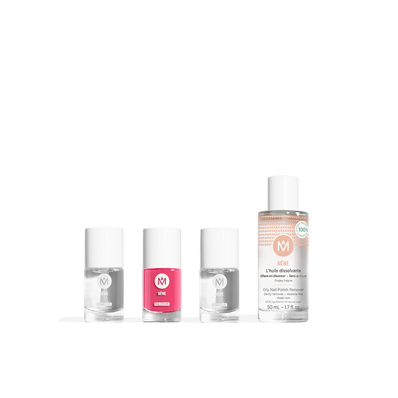 Manicure kit with Peony nail polish, protective base, top coat and nail polish remover oil - MÊME Cosmetics
